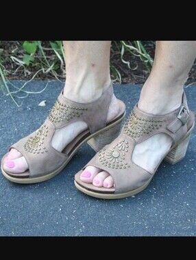 Dansko Deandra Bronze Shimmer Neautral Studded  Block Heel Sandals